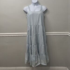 Pomander Place Tunkernuck Lola Chambray Tiered Midi/Maxi Dress L Minimalist